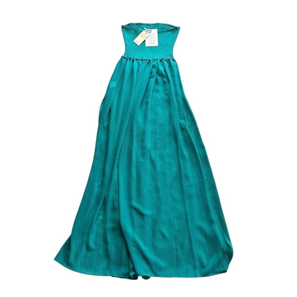 Ramy Brook Calista Strapless Georgette Cover-Up Maxi Dress Teal Smocked Sheer XS - Picture 7 of 12